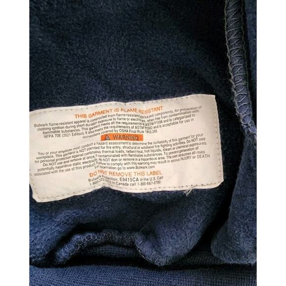 Bulwark FR Flame Resistant CAT 2 Full Zip Hoodie Hooded Sweatshirt Blue L 2112 - Picture 7 of 10